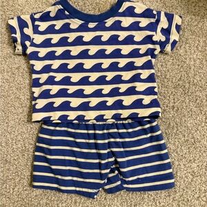 Blue and White Wave Patterned Kids Outfit